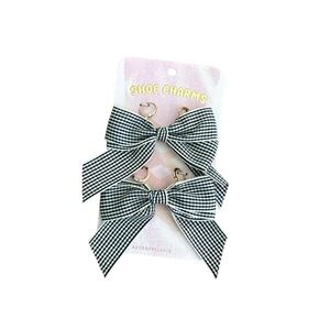 Anthropologie Bow Shoe Charms Black and White Gingham Shoe Attachment Set New